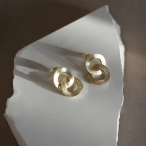 Stud back earrings with double hoop drop