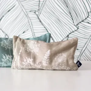 Linen Eye Pillow Filled with Wheat & Lavender, Floral Design - Natural