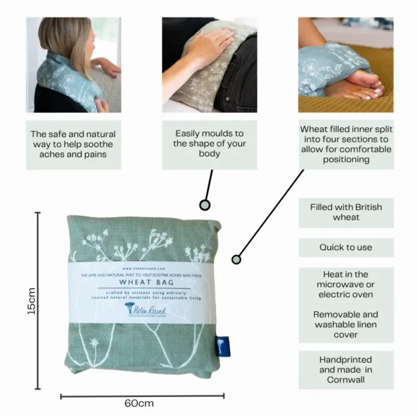 Large Linen Wheat Bag For Natural Pain Relief Garden Design - Duck Egg Blue - Image 3