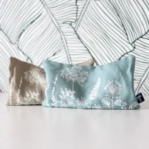 Linen Eye Pillow Filled with Wheat & Lavender, Floral Design - Duck Egg Blue
